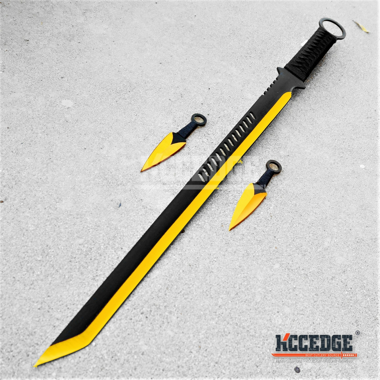 27″ Ninja Sword TANTO BLADE Machete w/ 2 Knife Full Tang BLACK KATANA