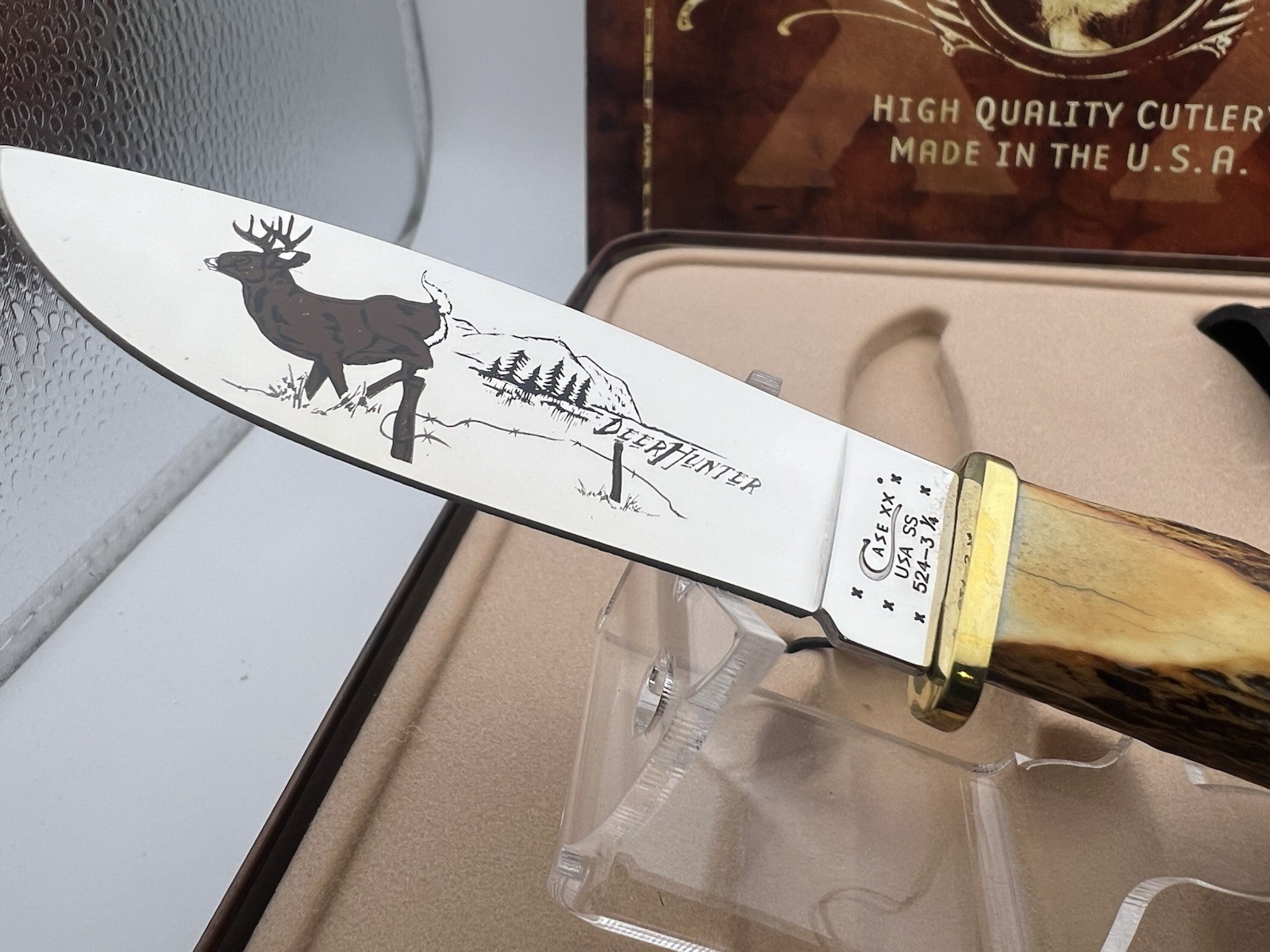 Case XX Deer Hunter 524-3 1/4 Blade Knife, Stainless Clip, Stag, Sheath 2014 🦌