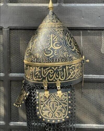 Arabic Calligraphy Helmet Warrior Islamic Helmet Sultan Chain Mail Helmet