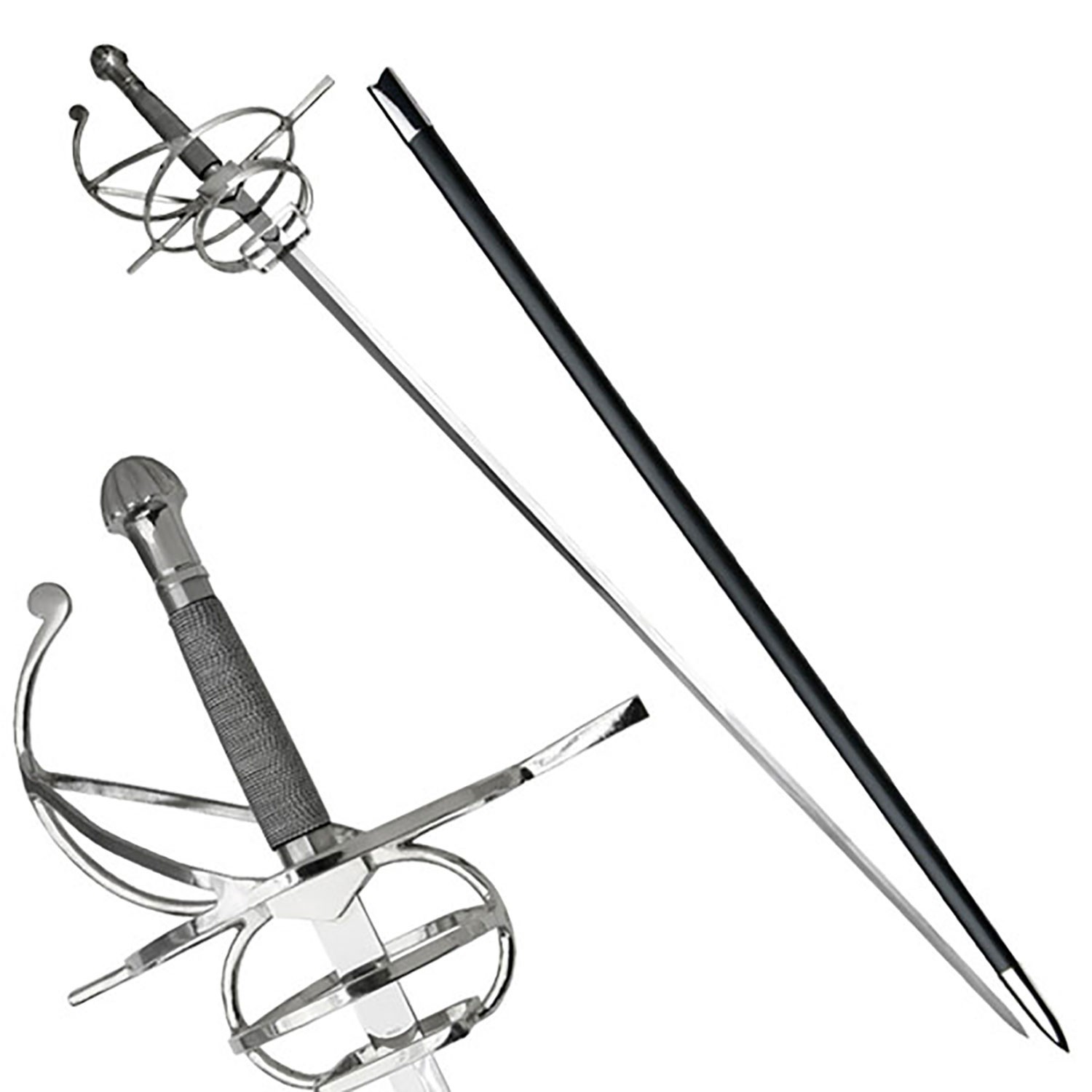 44″ Historical Swept Hilt Rapier Sword w/Polished Nickel Silver Accents