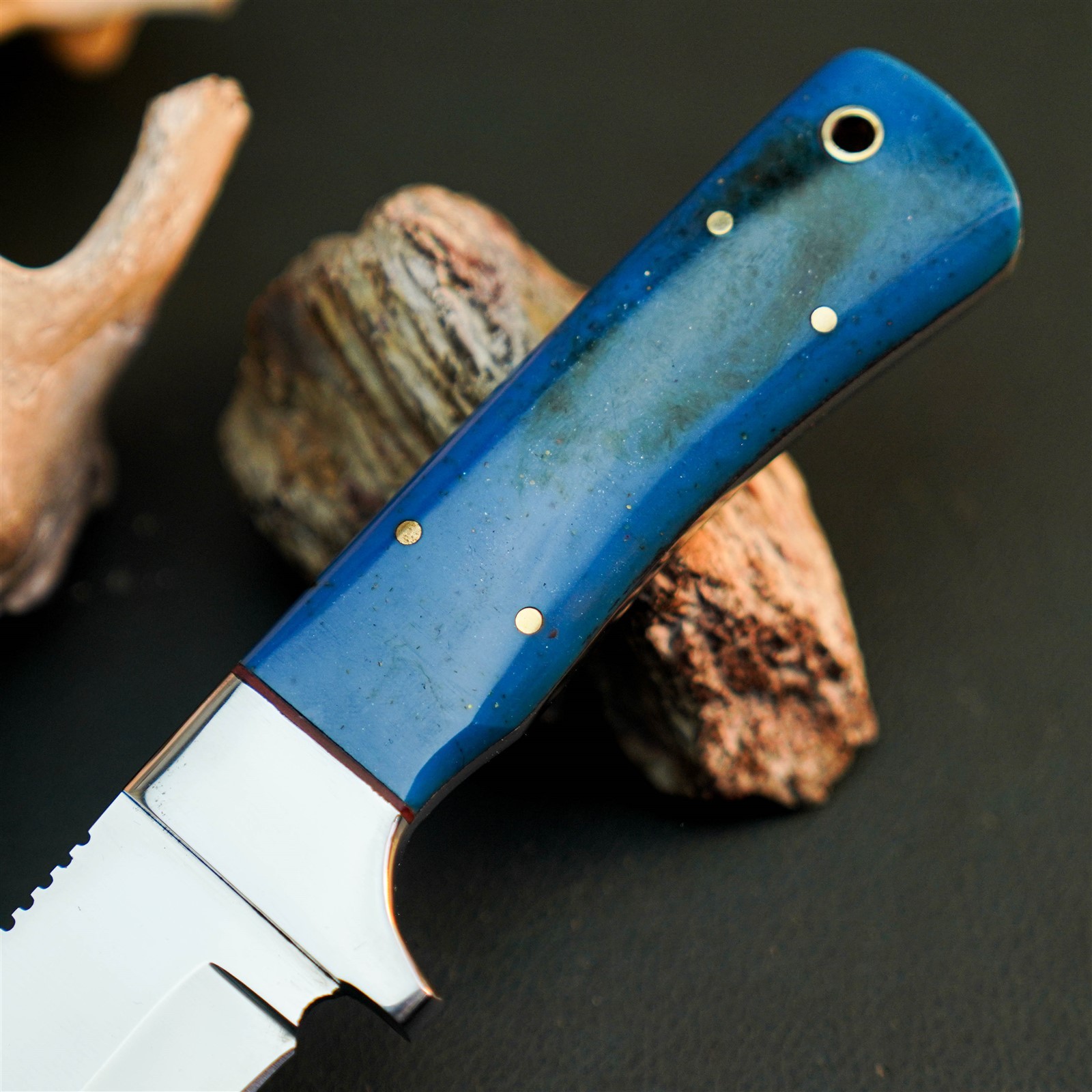 8.4″ Hunting EDC Stainless Knife Handmade Full Tang Resin Handle + Sheath