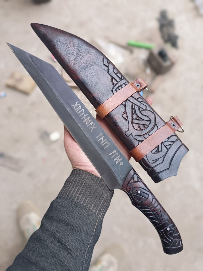 Handmade Viking Seax Knife – Carbon Steel Fixed Blade – Bushcraft & Camping Tool