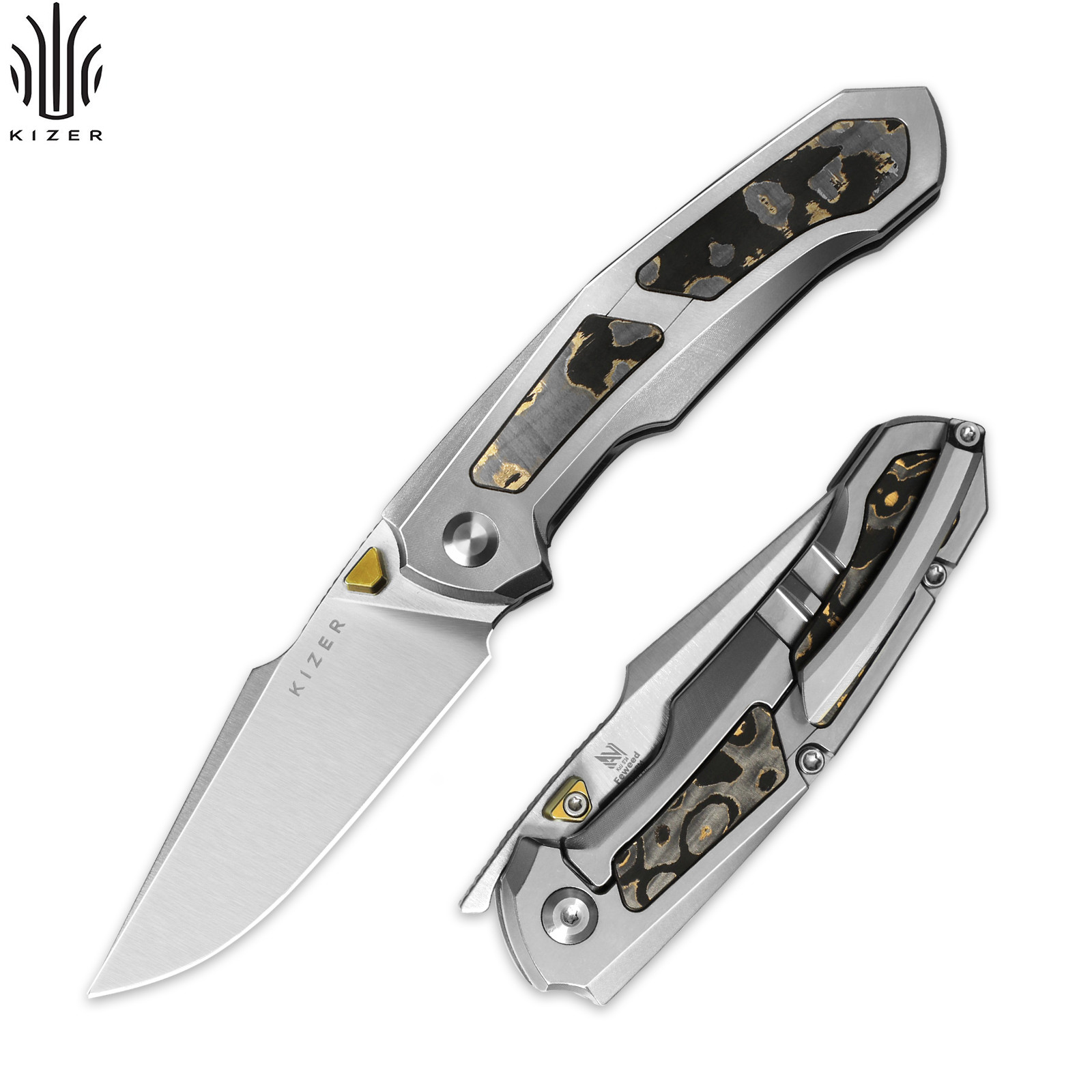 Kizer Feweed Clip Point Folding Pocket Knife Z-Wear PM Blade Titanium Handle