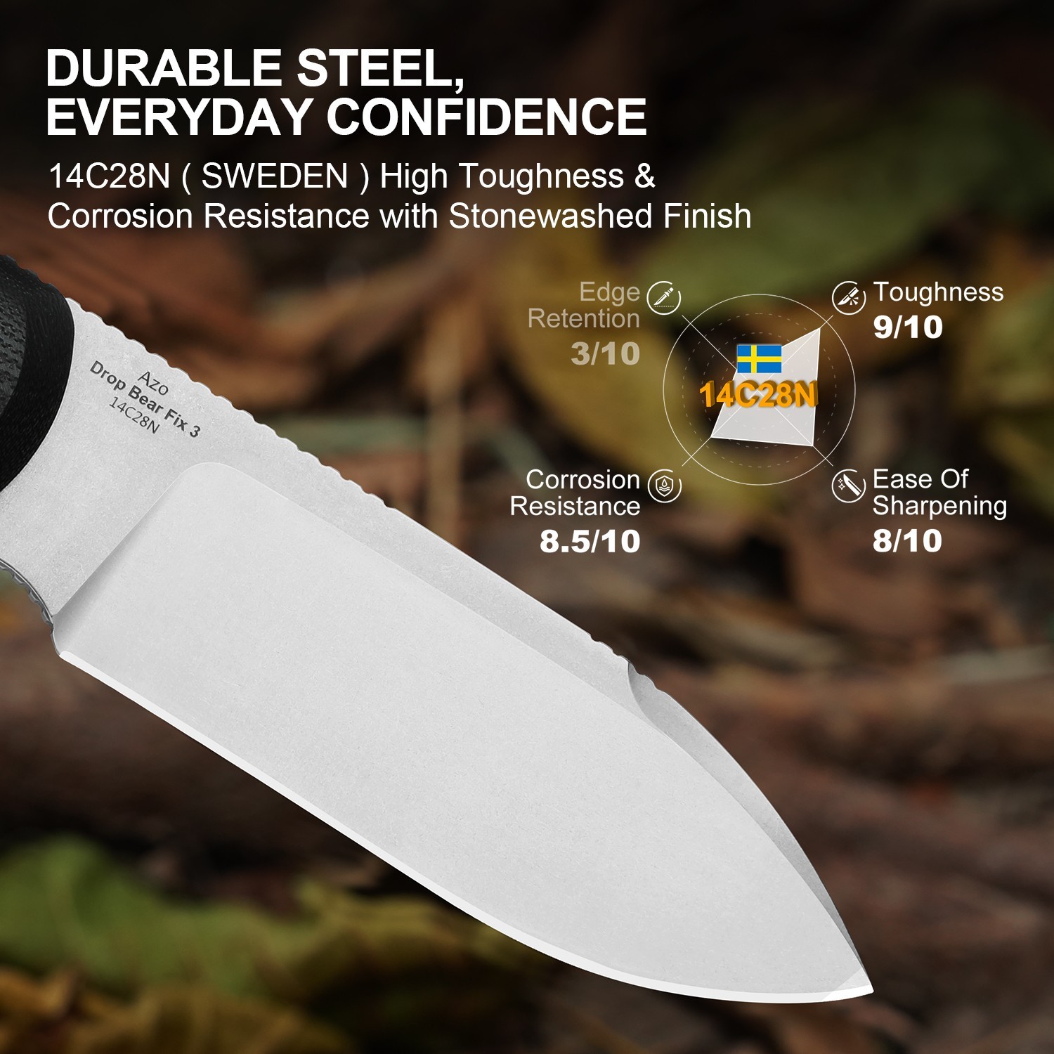 Kizer Drop Bear Fix 3 Fixed Knife 14C28N Blade G10 Handle Medium Size 1101A1