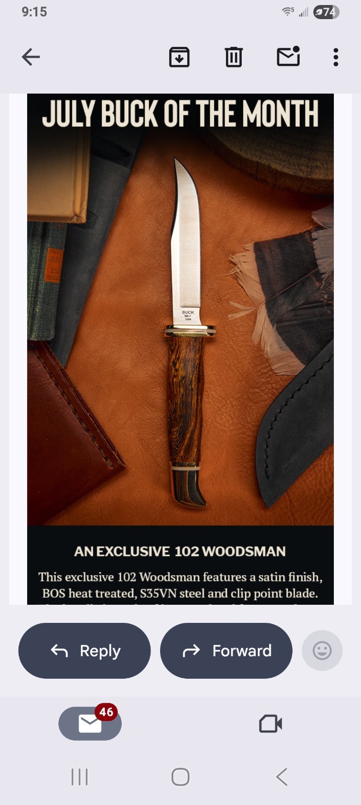 Buck BOTM JULY 2026 102 Knife S35VN BLADE IRONWOOD, BRASS