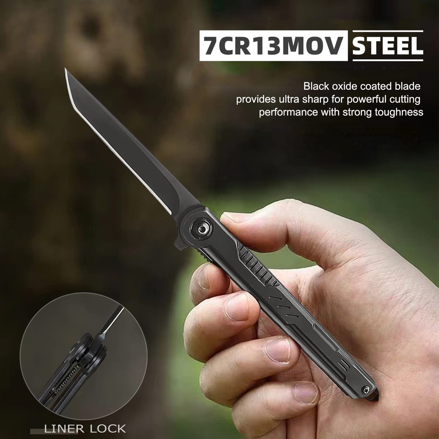 EDC Pocket Knife for Men, Tanto Folding Knives with Clip, Slim Gentleman’s Kn…