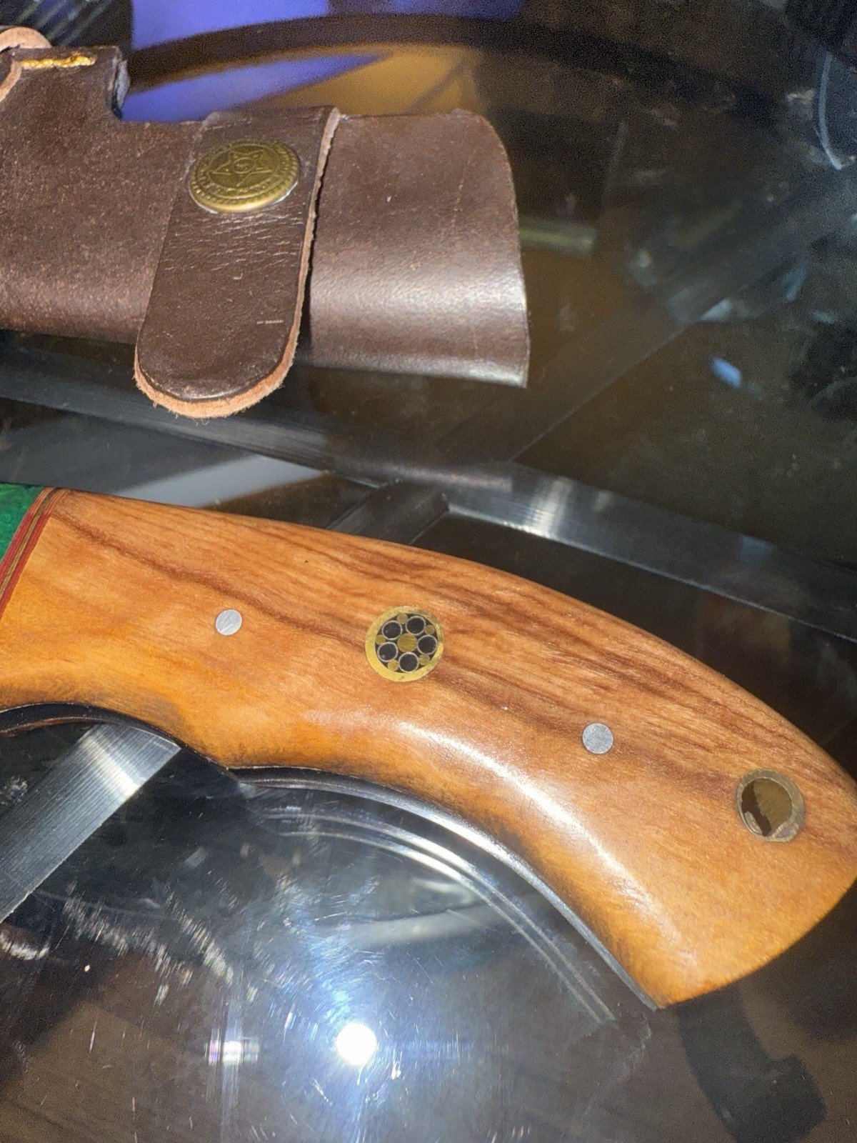Louis Martin Knives Damascus Fixed Blade Hunting Knife 4.1-5in Wood Sheath