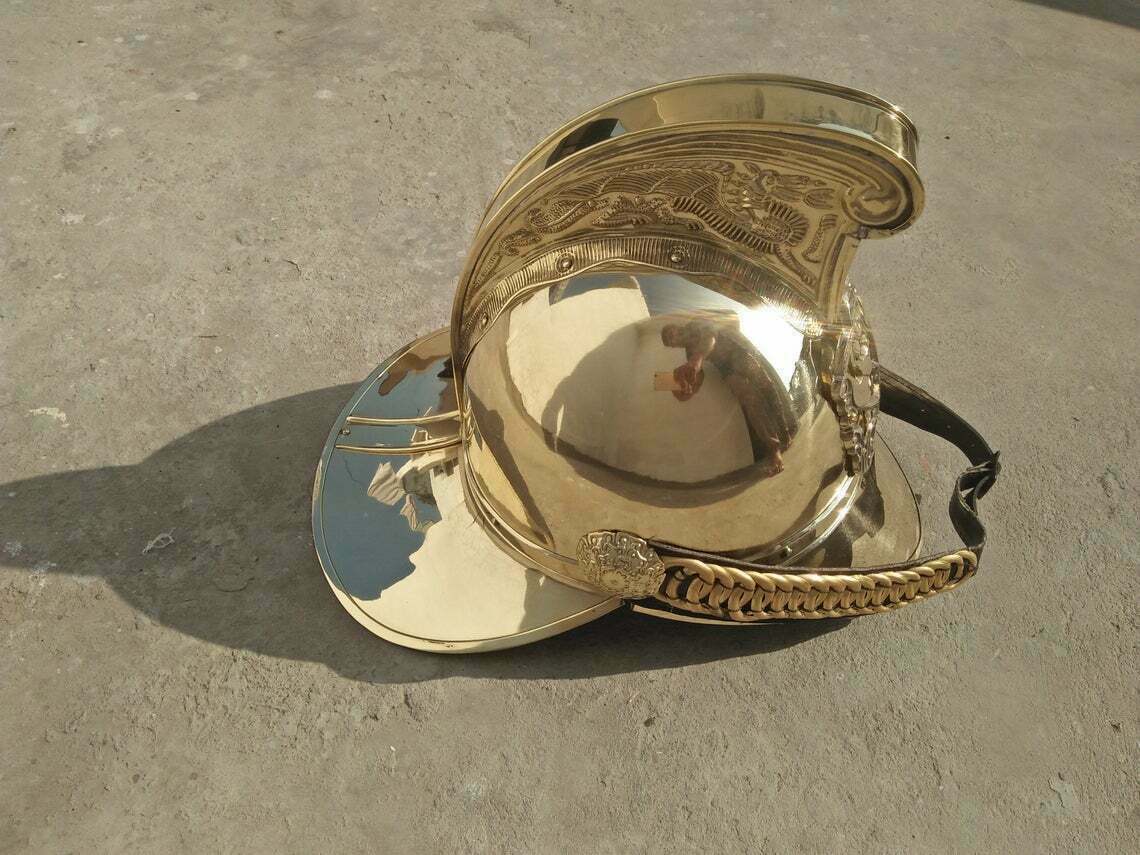Brass Medieval Napoleonic French Cavalry Fire Brigade Helmet, Brass Helmet Gift