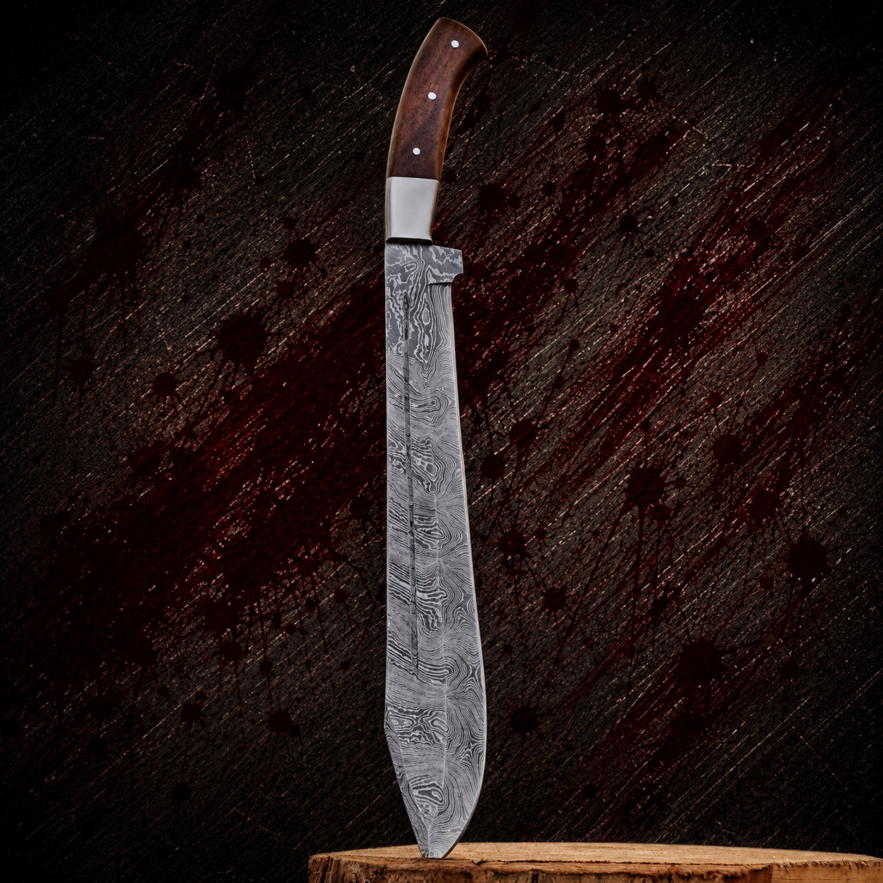 Handmade Damascus Hunting Bowie Machete Style Knife With Sheath Full Tang 18inch
