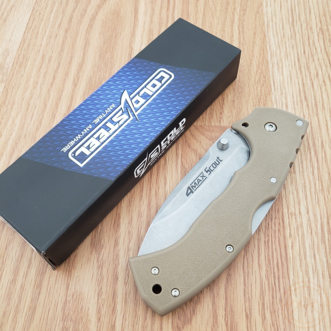 Cold Steel 4 Max Scout Folding Knife 4″ AUS-10A Steel Blade Tan Griv-Ex Handle