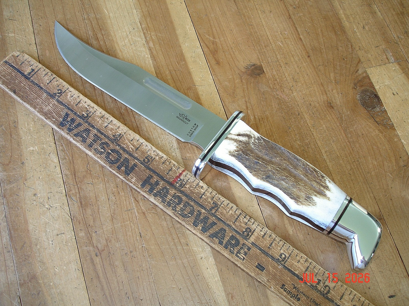 NIB BUCK KNIFE 119 CKS SPECIAL BOS MAGNACUT BLADE ELK ANTLER HANDLE BROWN SHEATH