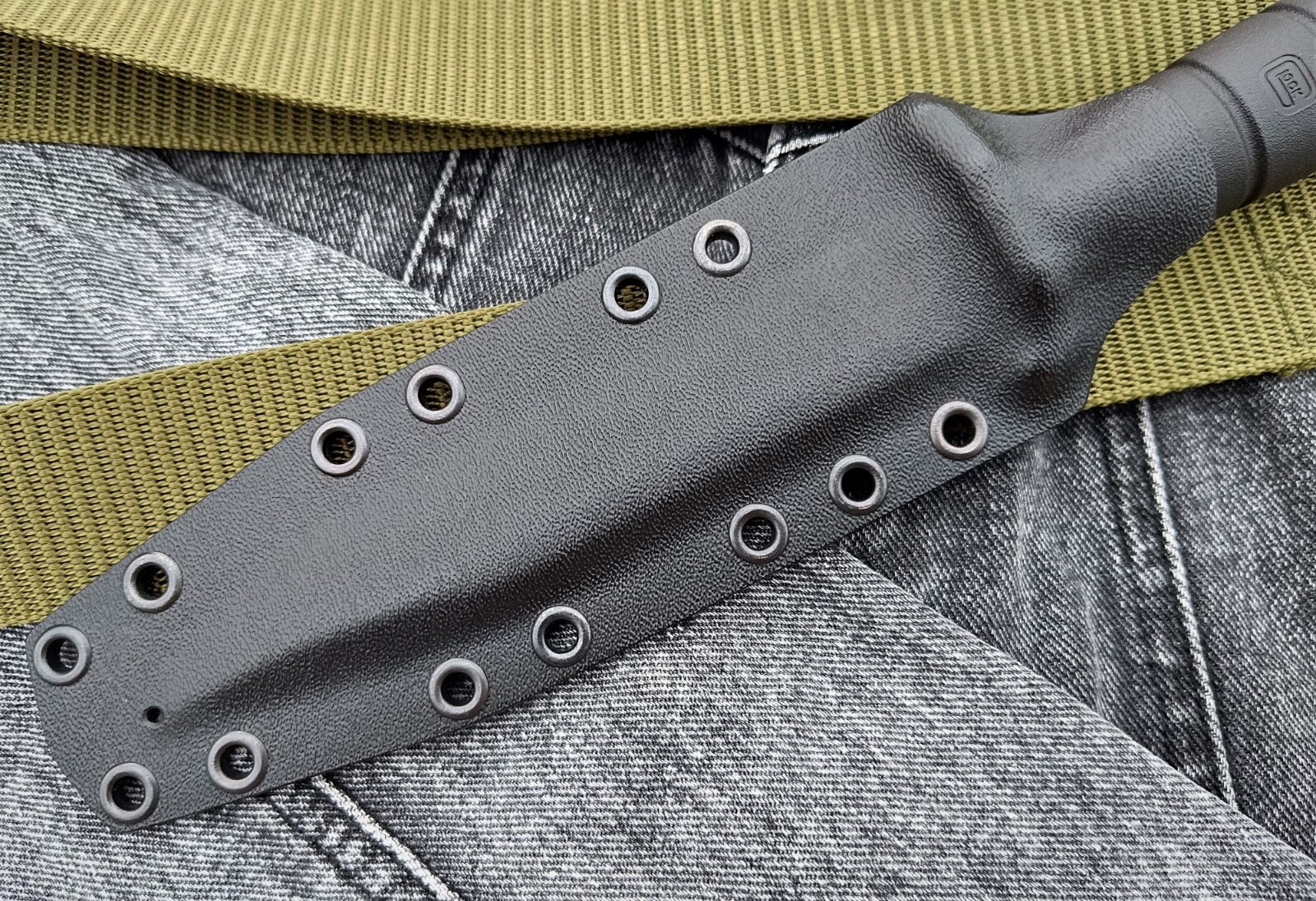 Custom black kydex sheath for a knife Glock 78/81 Scabbard with attachment.