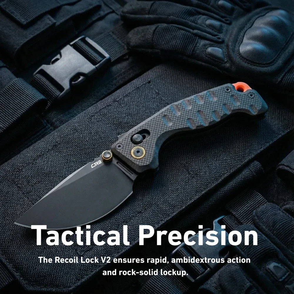 CJRB Doubletap Folding Knife 3⅞» D2 Tool Steel Drop Point Blade Black G10 Handle