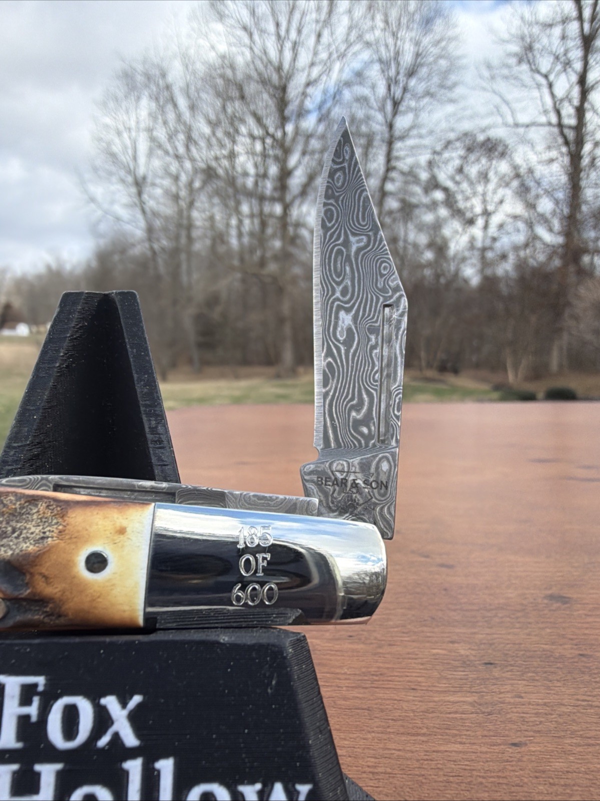 BEAR & SON INDIA STAG BONE DAMASCUS STEEL BCGS281D 1/2 BABY BARLOW KNIFE