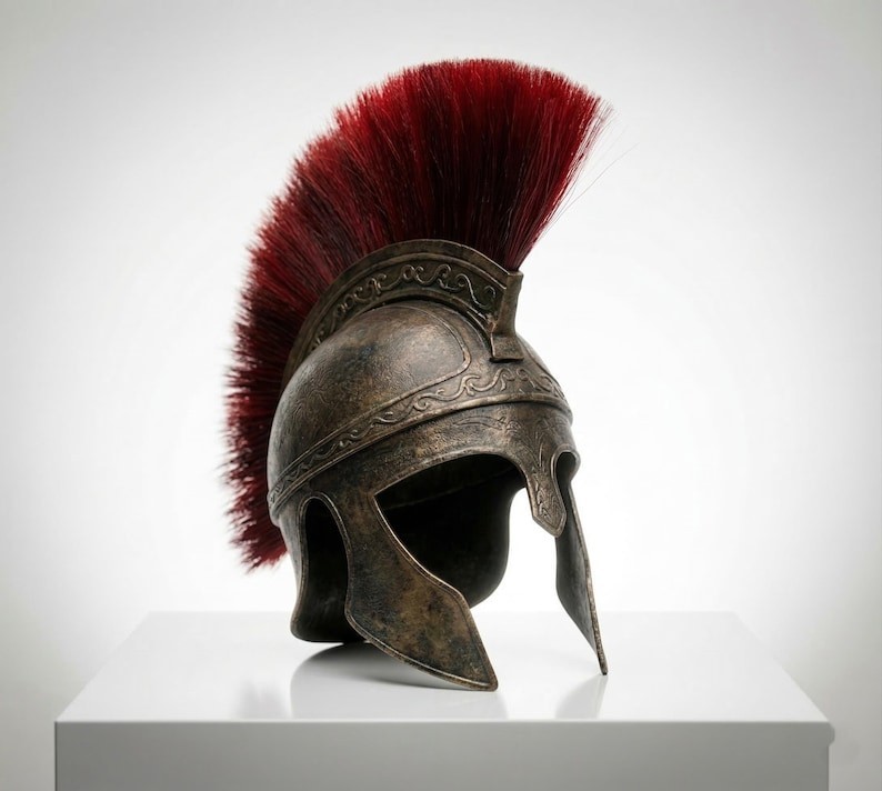 New Odysseus Ancient Greek Spartan Helmet with Red Crest Halloween LARP Costumes
