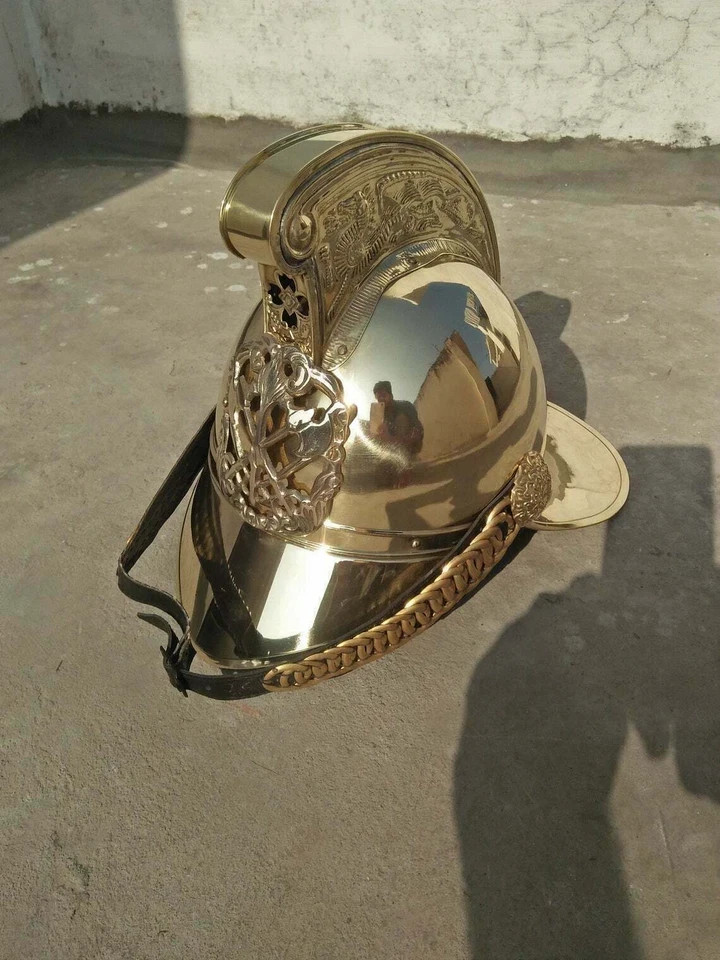Brass Medieval Napoleonic French Cavalry Fire Brigade Helmet, Brass Helmet Gift