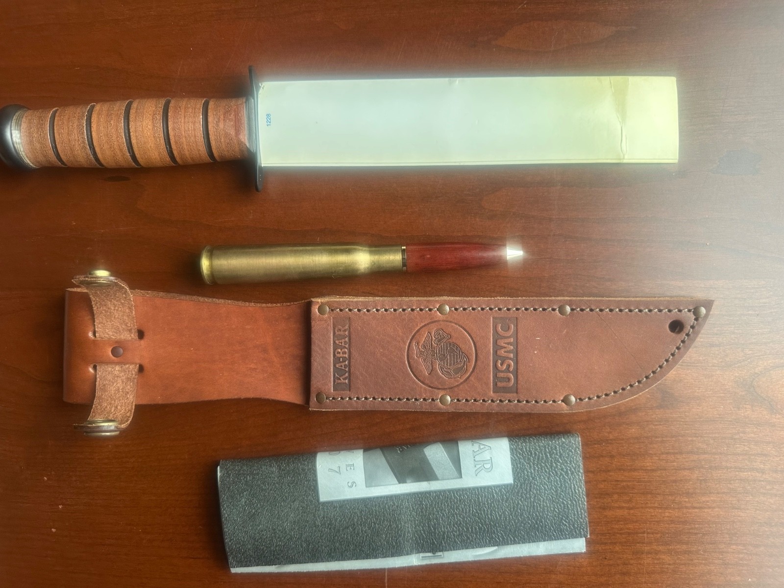 KA-BAR USMC Fighting Knife 02-1217 with .50 Cal Pen, NIB
