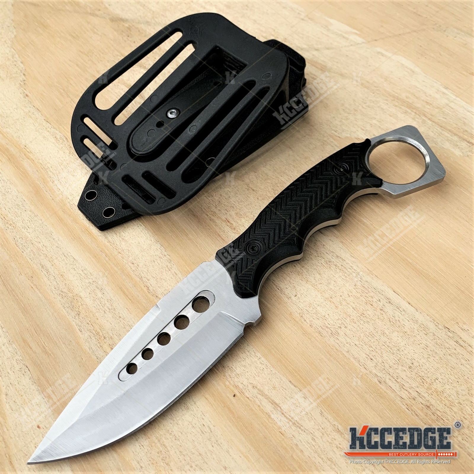 9″ FULL TANG FIXED BLADE KNIFE Kydex Sheath Hunting Knife Drop Point Blade