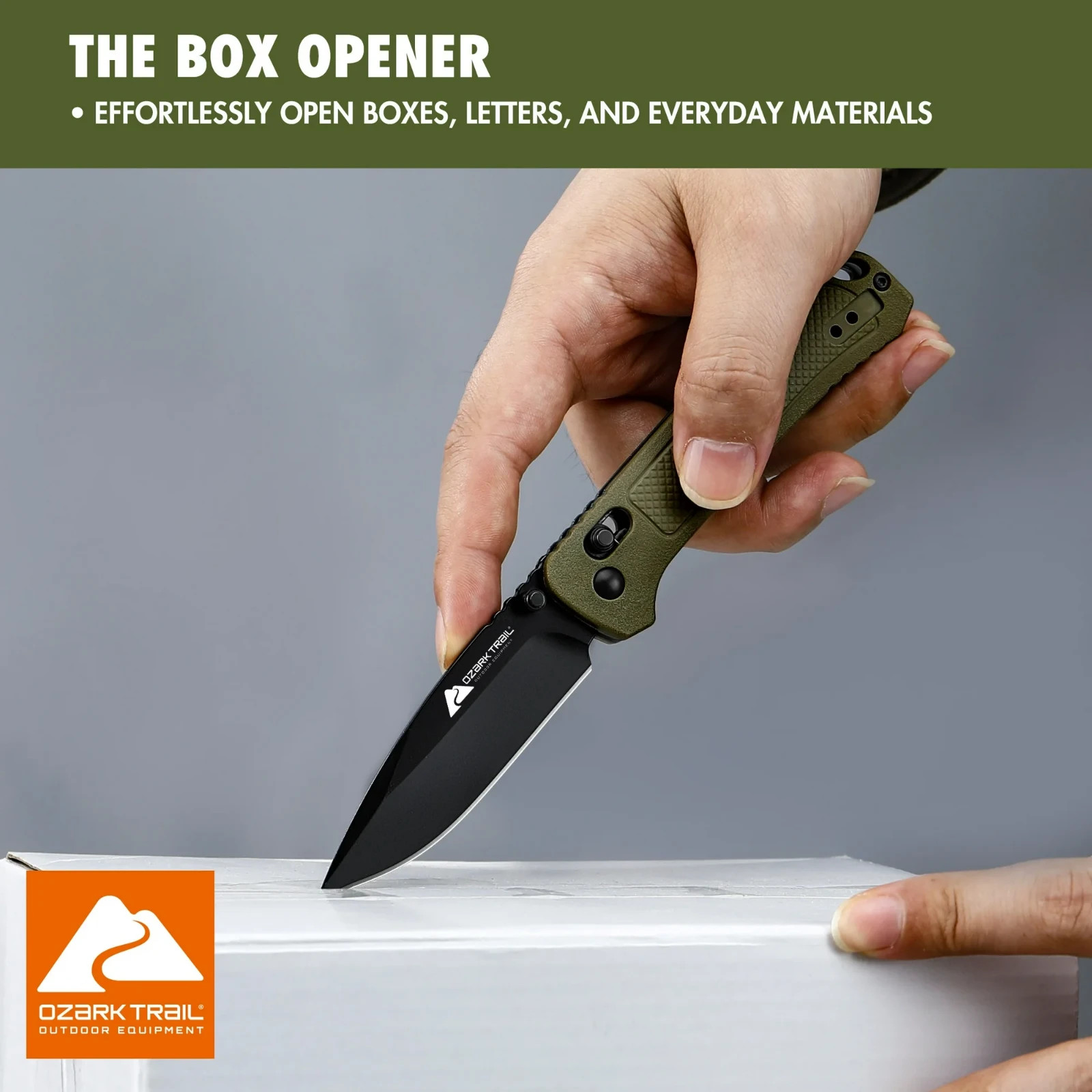 Ozark Trail 7.5 inch Folding Knife,D2 Blade,Ball Bearing,OD Green Handle, Slide