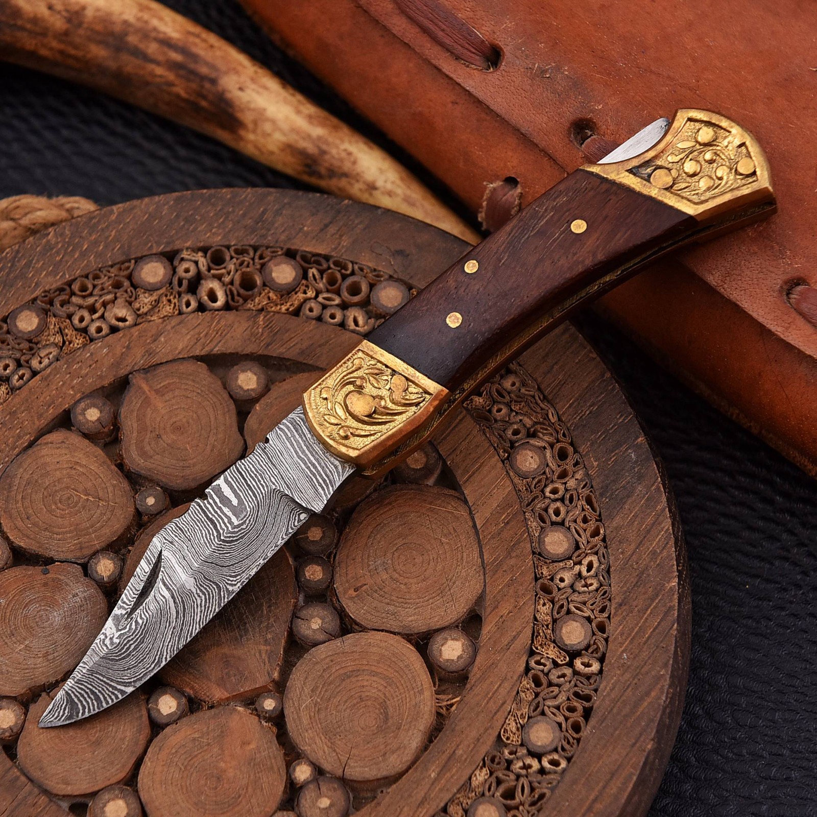 Hand Forged Damascus Steel Blade Backlock Folding Pocket Knife Hunting EDC