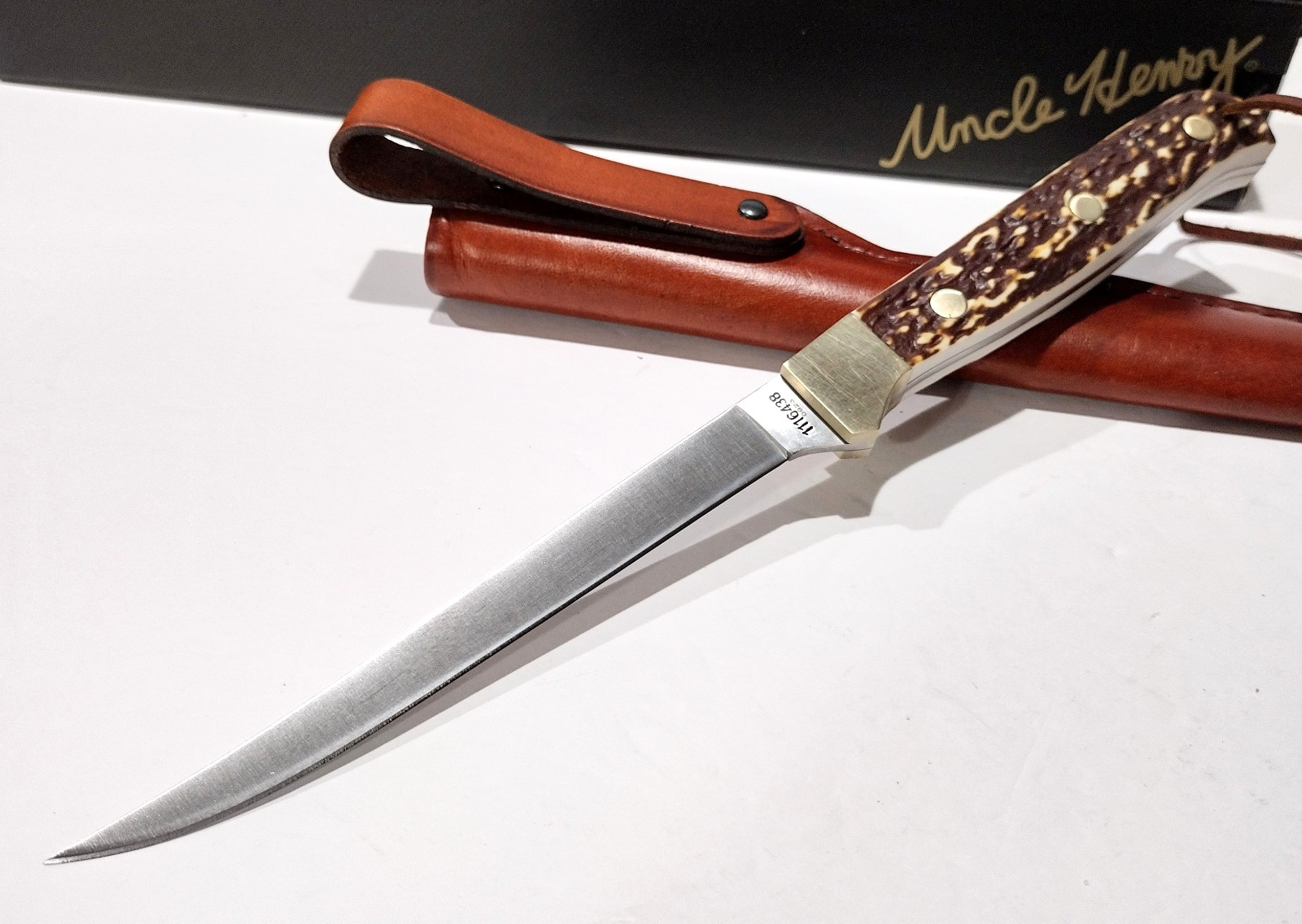 Schrade Uncle Henry Staglon Fish Fillet Knife + Brown Leather Sheath 168UH