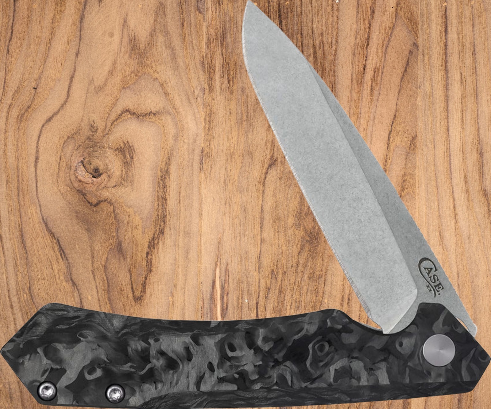 CASE XX 64801 KINZUA FLIPPER KNIFE CPM-S35VN SS BLACK MARBLED CARBON FIBER