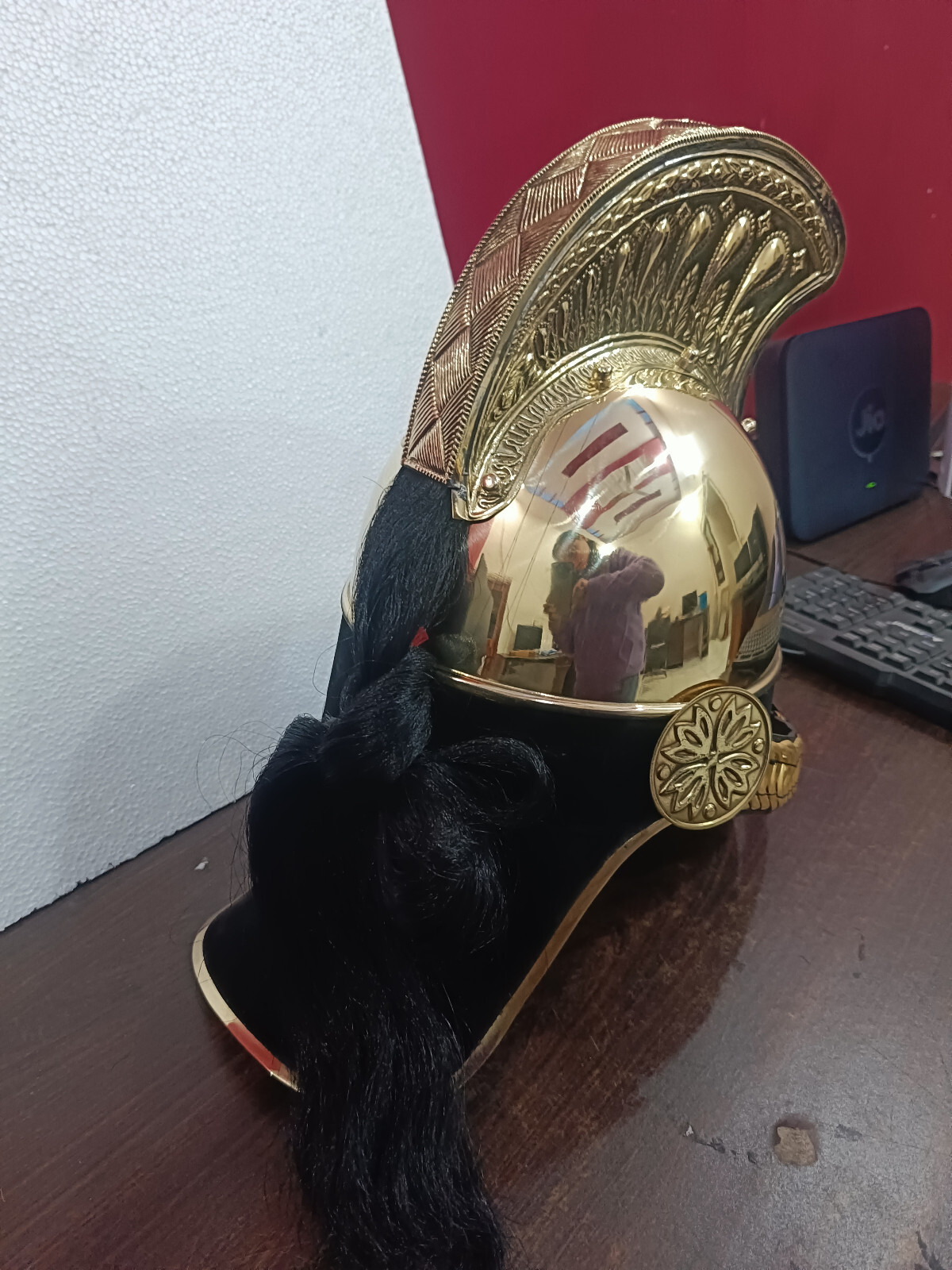 French Cuirassier Officer’s Helmet Napoleon Style Brass Helmet W/ Plume Brass