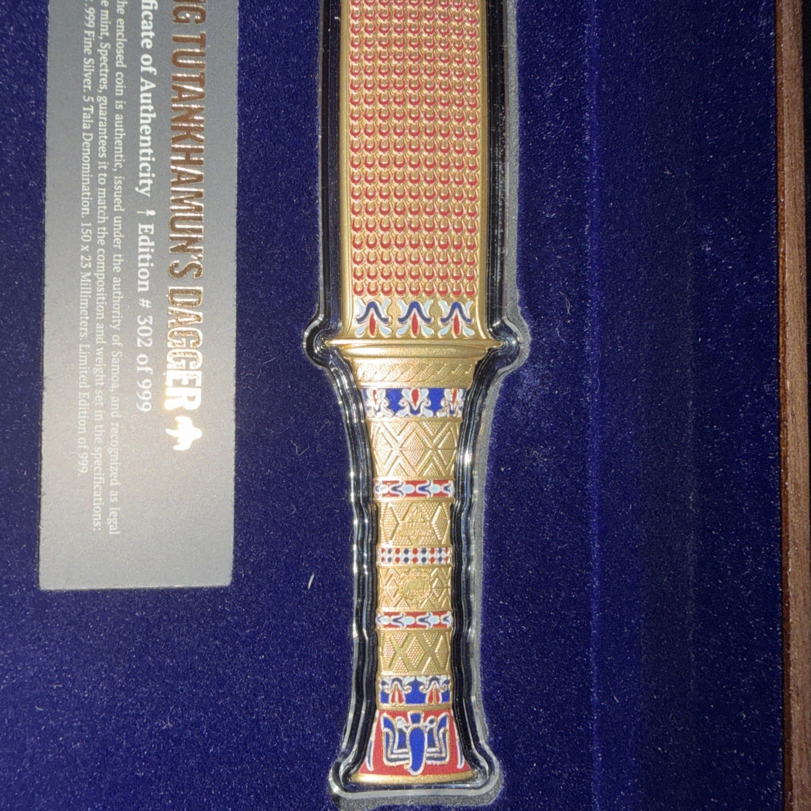 King Tutankhamun’s Dagger Replica w/ Display Case COA #302/999 Gold Metal