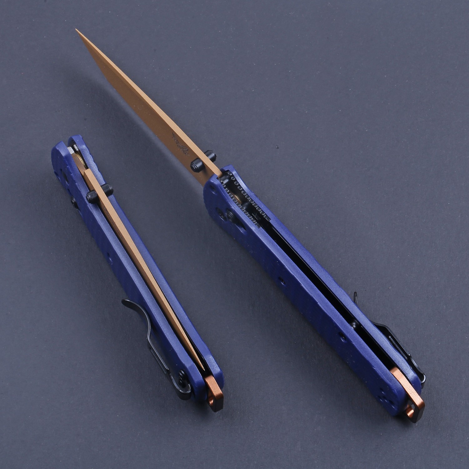 Blue Glass Fiber Handle Gold Color Tanto Blade Axis Lock Pocket Tactical Knife