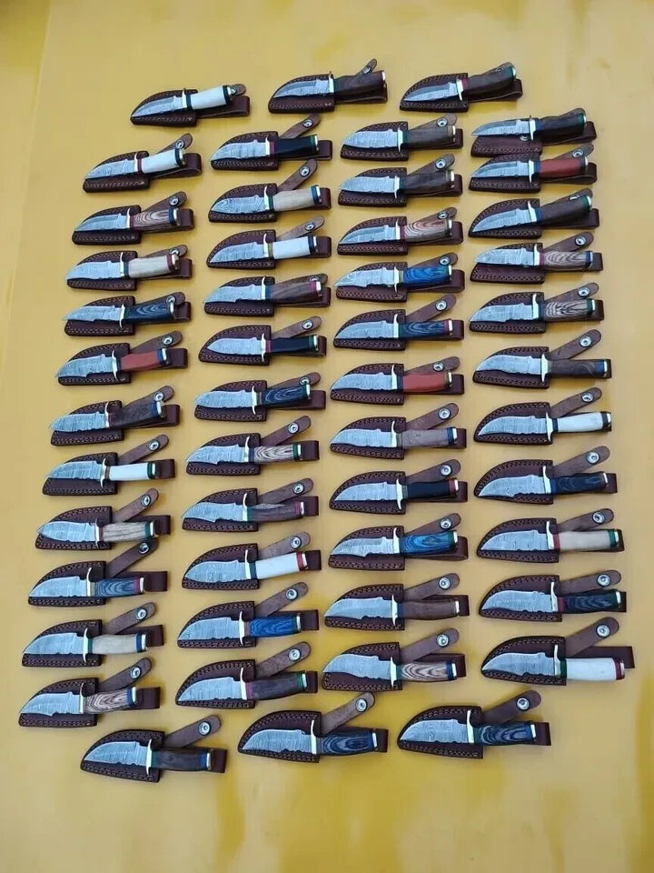 LOT OF 20 PCS DAMASCUS STEEL 6″ IN SKINNER HUNTING KNIVES W/SHEATH FROM USA USPS