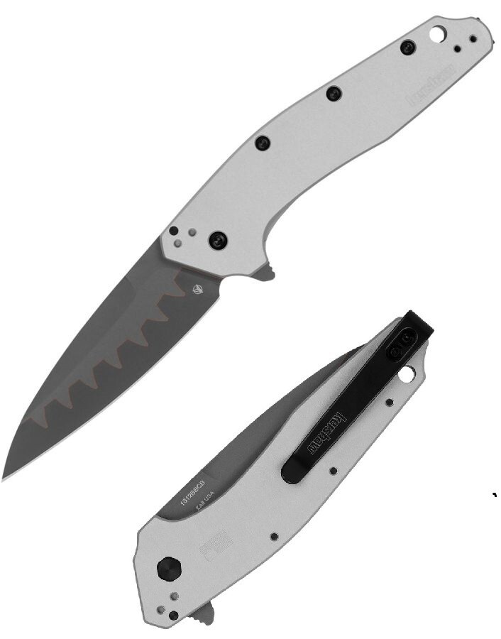 Kershaw Dividend Folding Knife 3″ N690 / D2 Steel Blade Gray Aluminum Handle