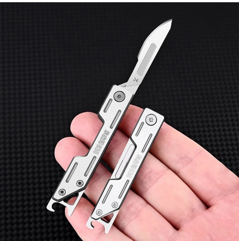 Mini EDC Folding Knife with 10 Blades Stainless Steel Pocket Knife Bottle Opener