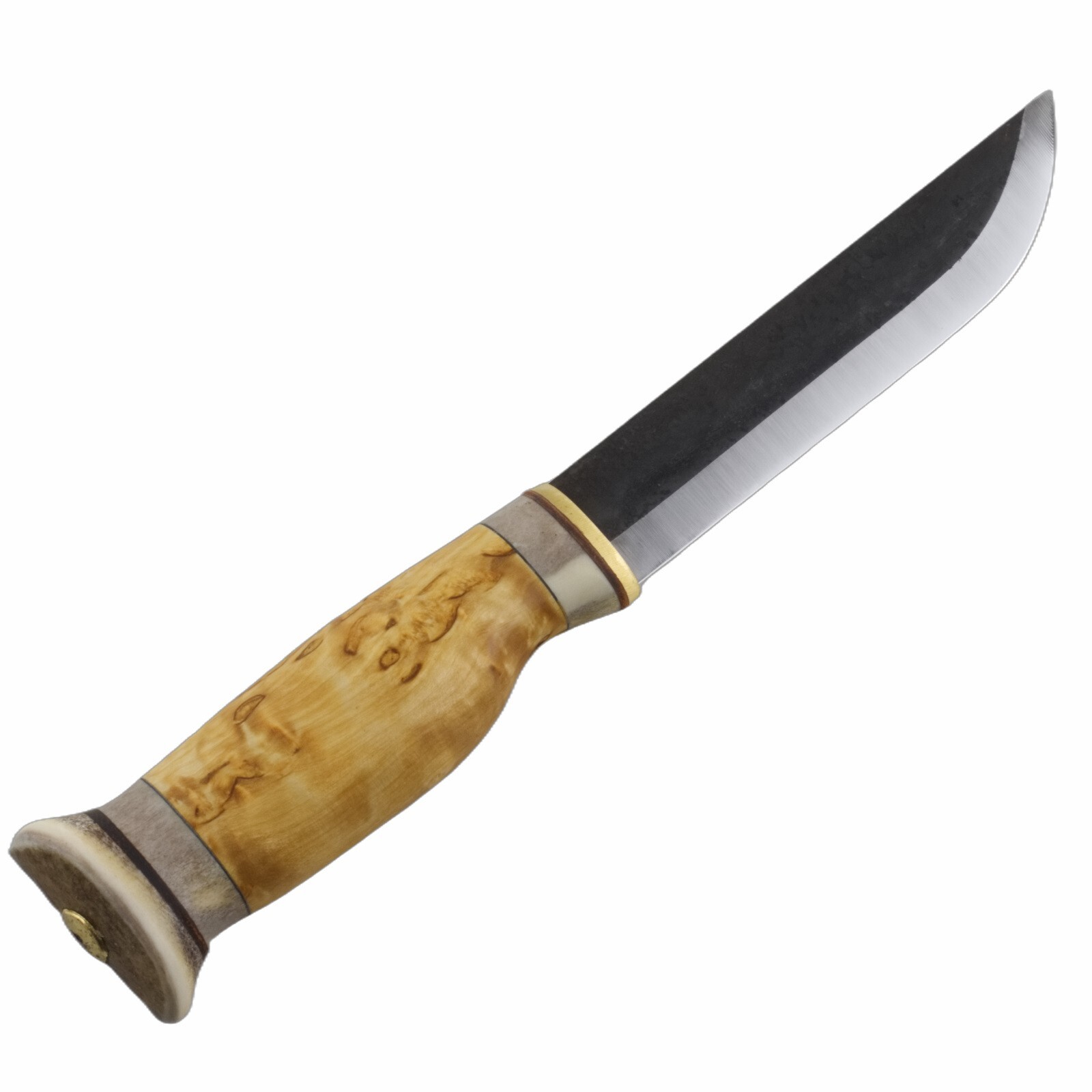 Wood Jewel Reindeer Herder’s Curly Birch Knife Finland Carbon Steel Blade Sheath