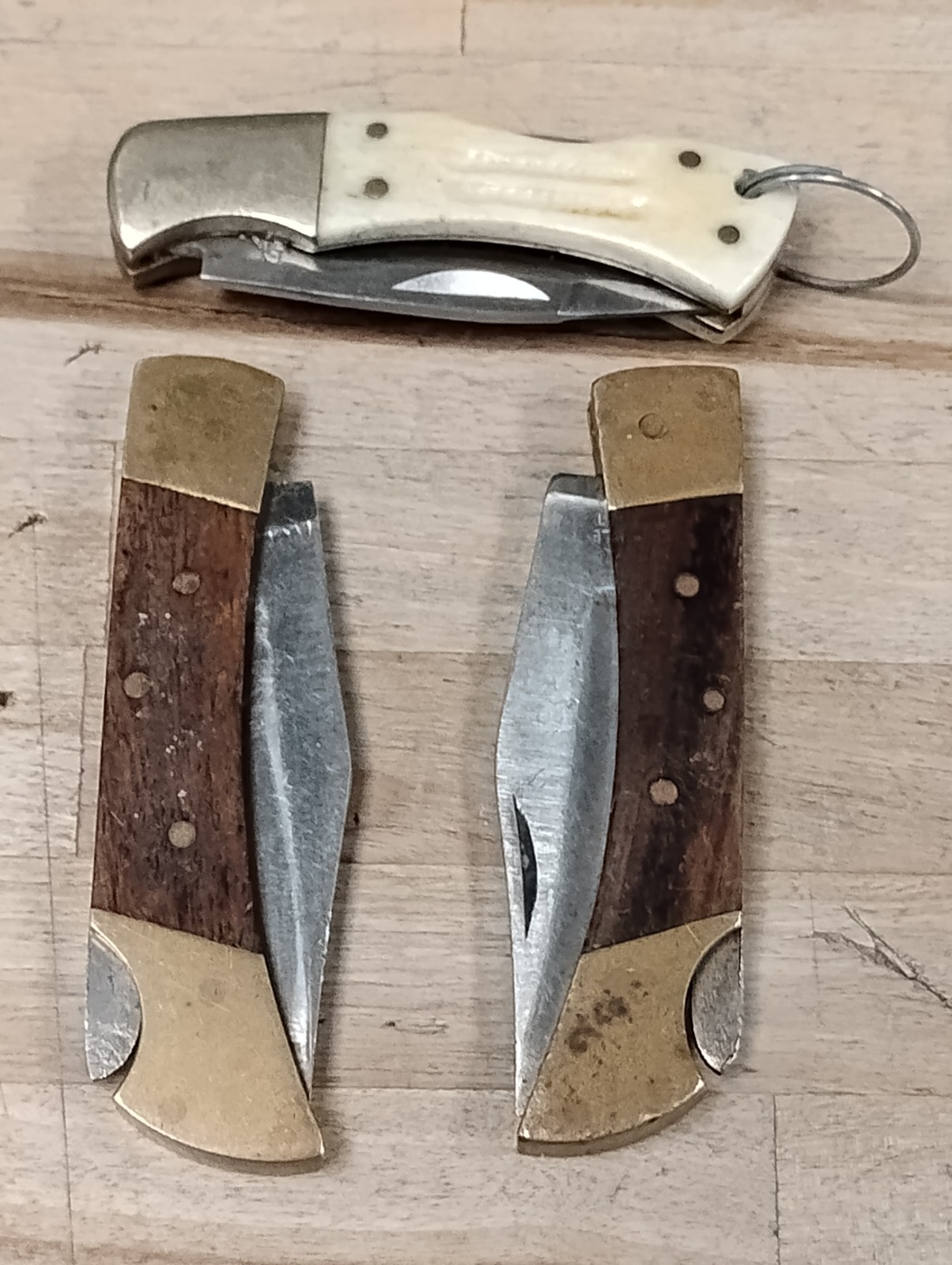 3 Vintage Brass And Wood/Bone With Pretty Nice Blades Lot