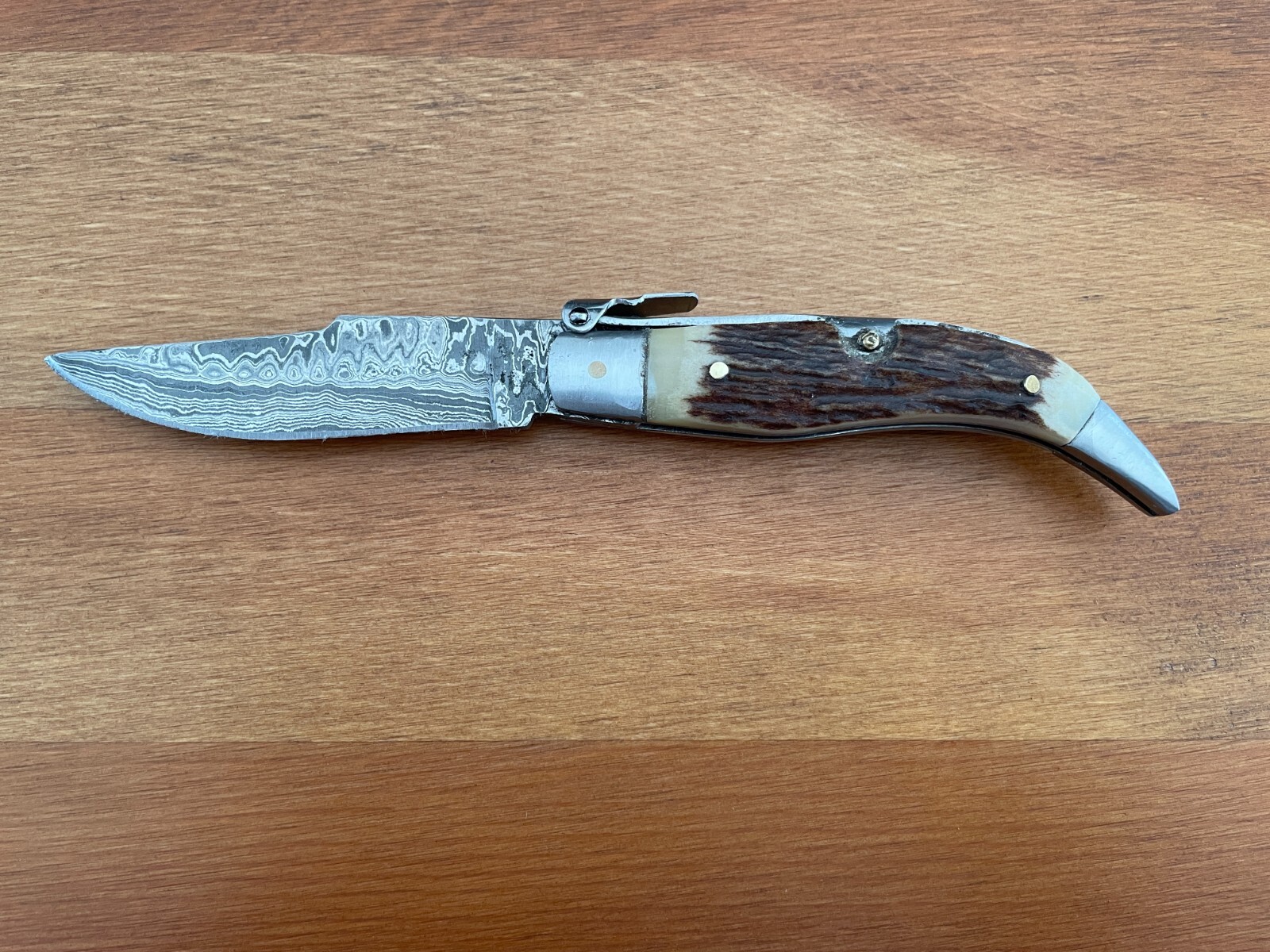 3.14” Spanish Navaja Pocket Knife Damascus Steel Deer Antler Scales – US Seller