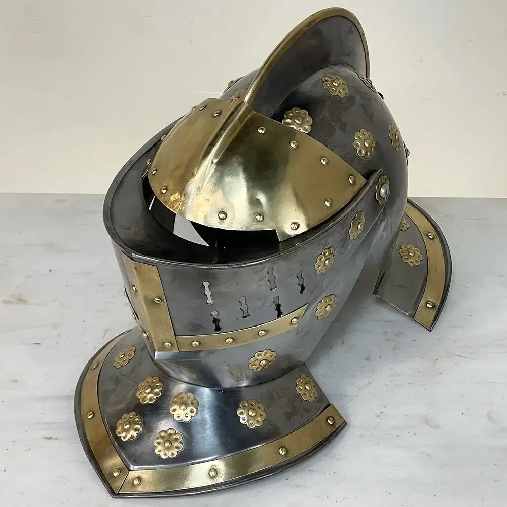 Vintage French Medieval Knight’s Helmet in Brass for Best gift