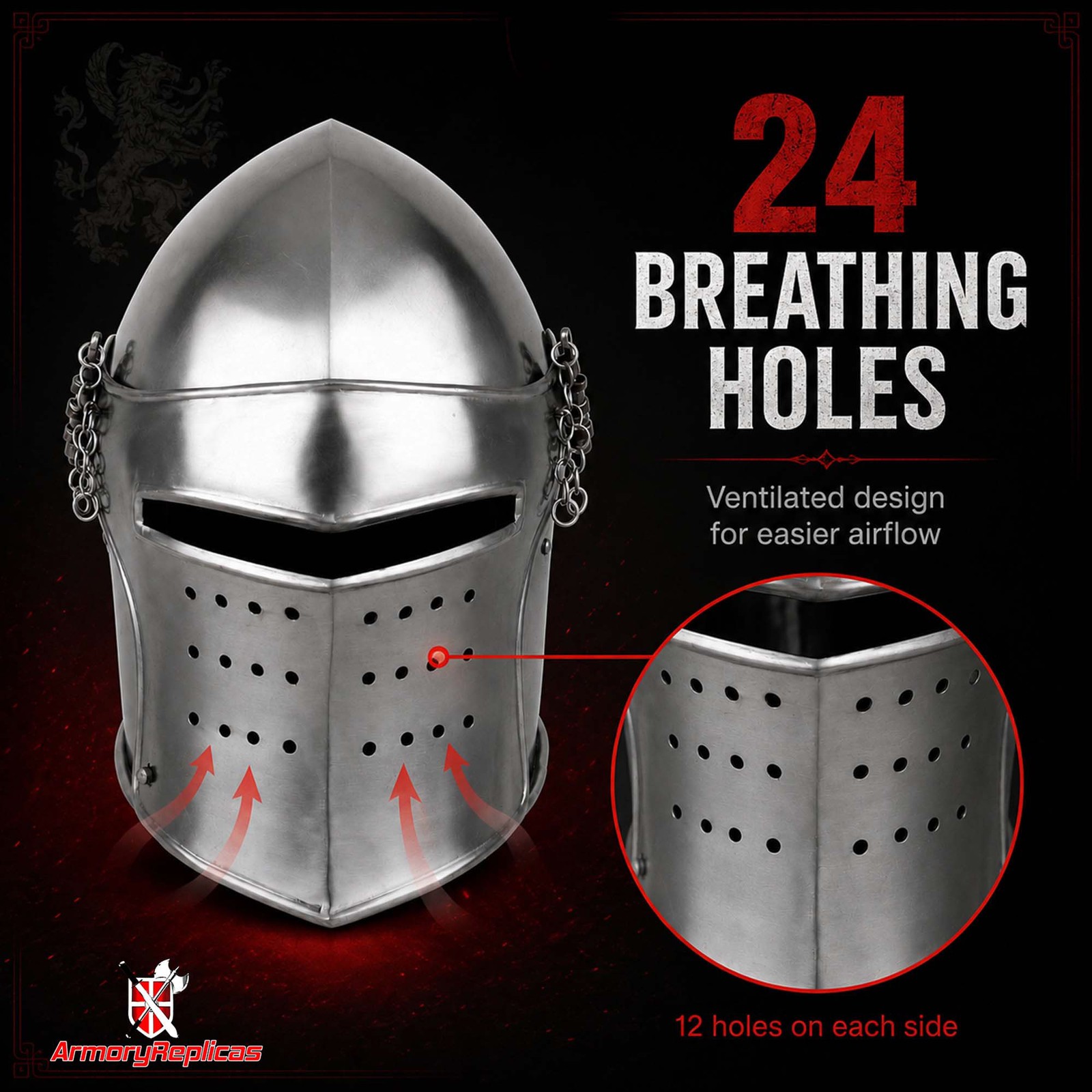 MEDIEVAL RENAISSANCE DETACHABLE VISOR BARBUTE 18 GUAGE FUNCTIONAL HELMET ARMOR