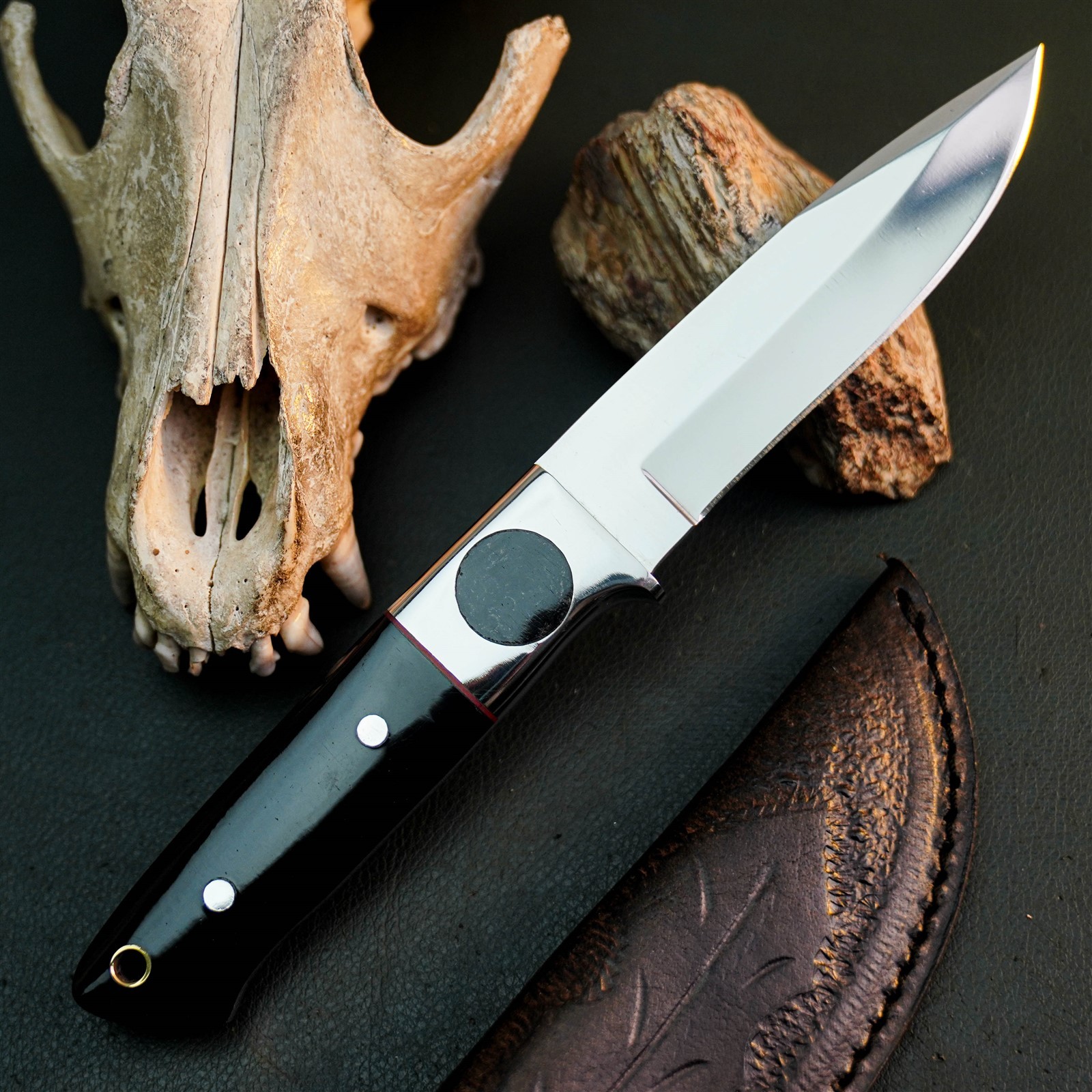 8.7″ Hunting EDC Stainless Knife Handmade Full Tang Resin Handle + Sheath