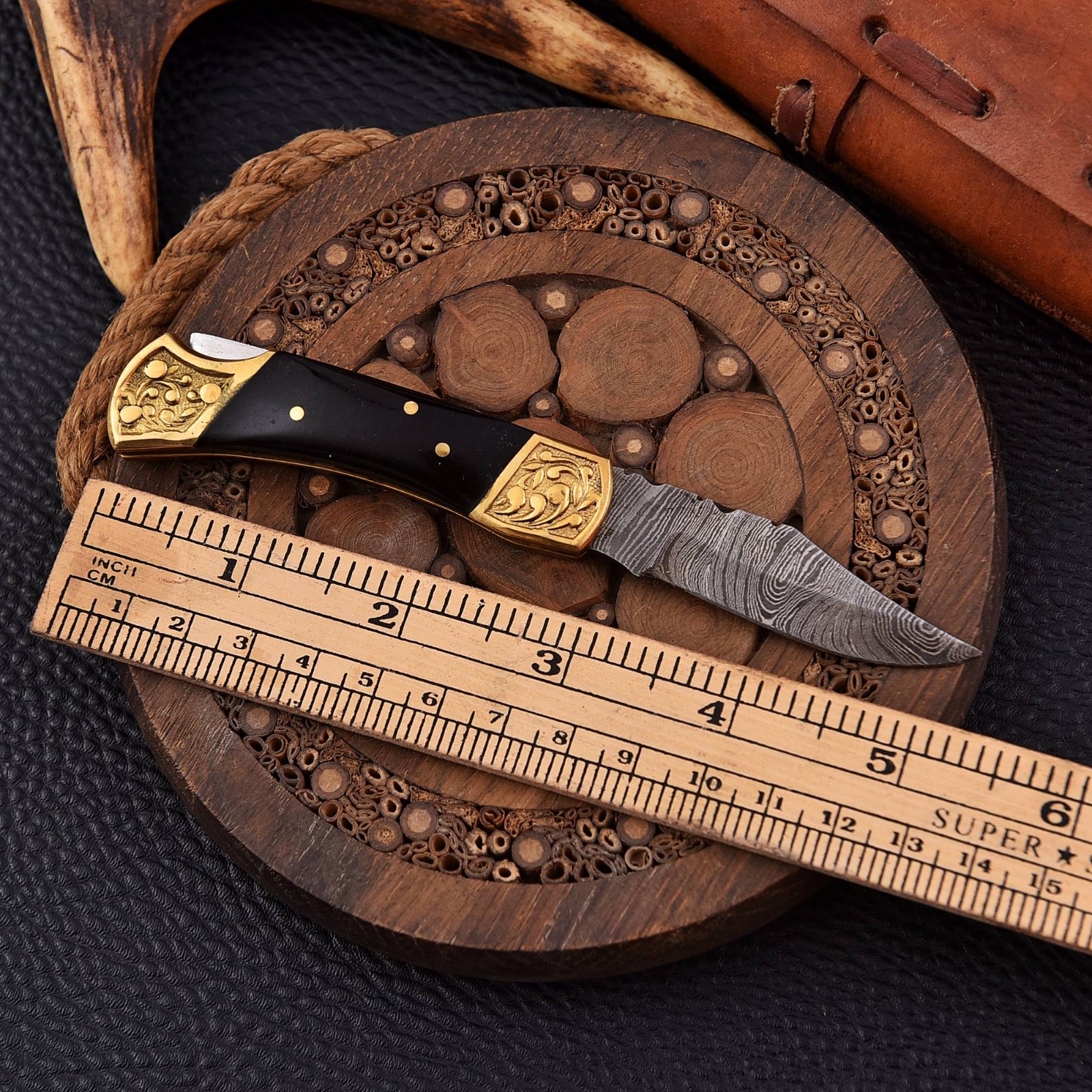 Hand Forged Damascus Steel Blade Backlock Folding Pocket Knife Hunting EDC