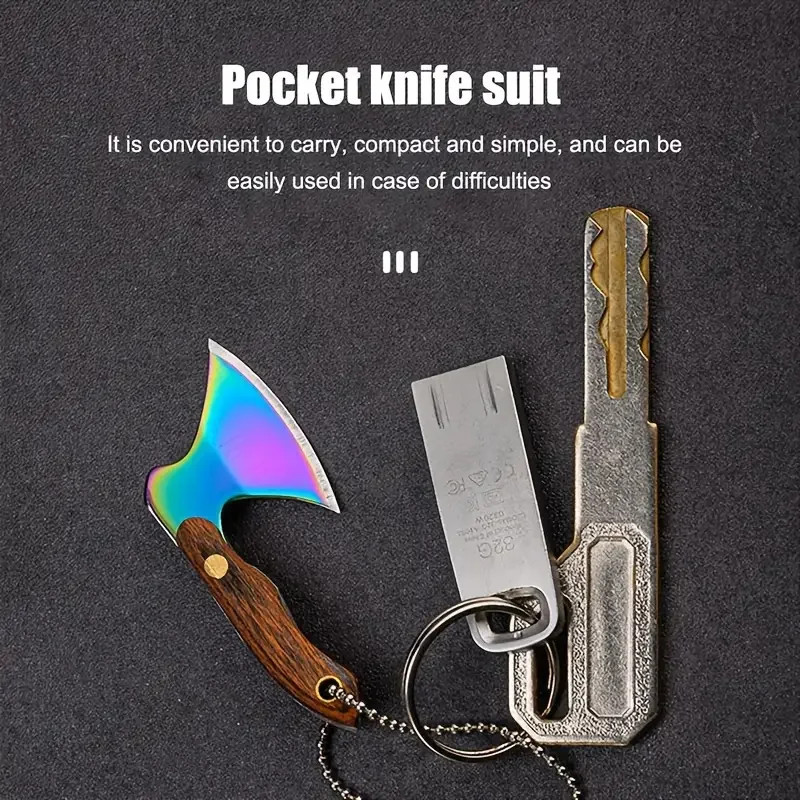 Mini EDC Small Axe Stainless Steel Portable Key Chain, Small Gift for Men