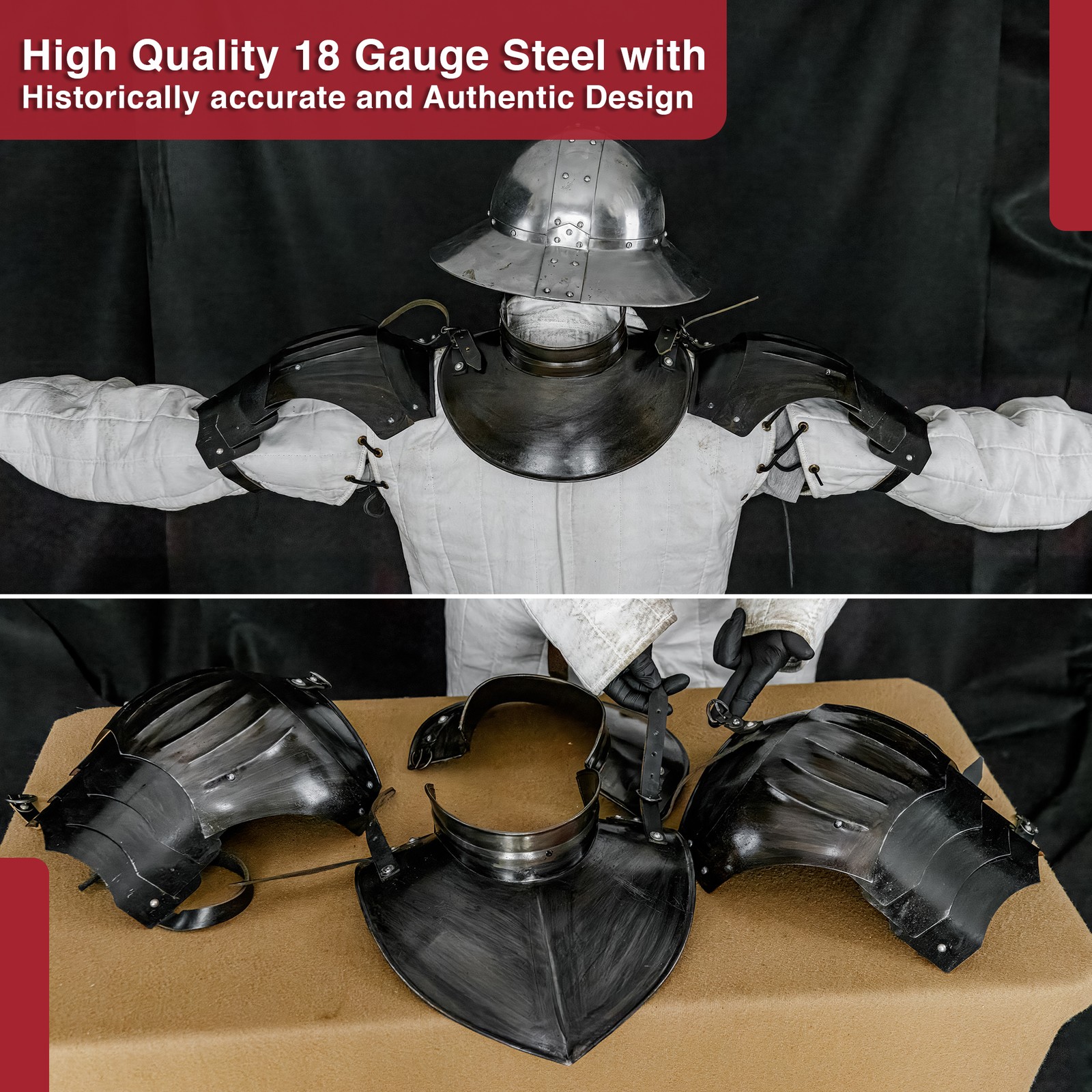 Medieval Iron Gorget Spaulders Arm Shoulder Set Viking Crusader Larp Pauldrons