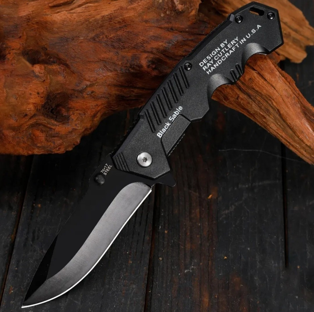 Ray Cutlery Black Sable Aluminum Body Stainless Steel 7CR17 Quick Open Knife