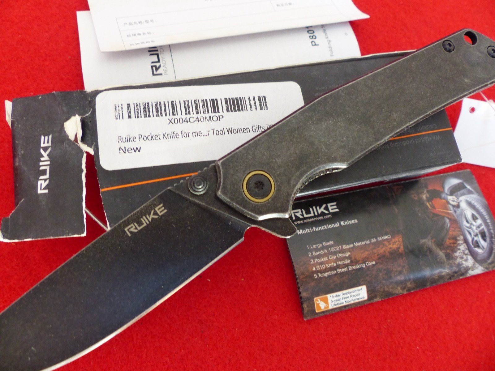 RUIKE P801 Frame Lock Knife Stainless Steel (3.5″ Black Stonewash) P801-SB NEW