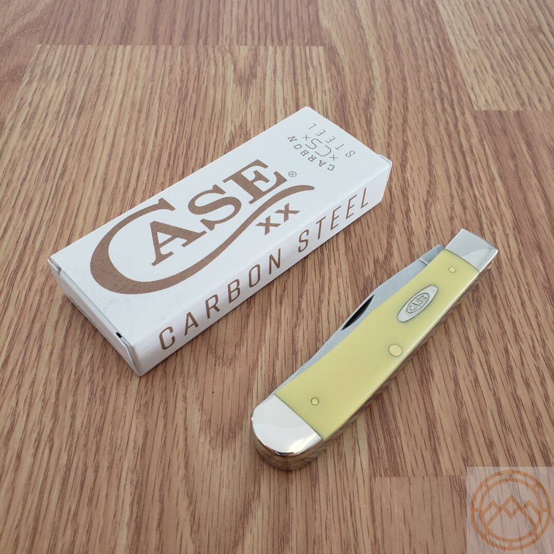 Case XX Trapper Pocket Knife Carbon Steel Blades Yellow Smooth Synthetic Handle