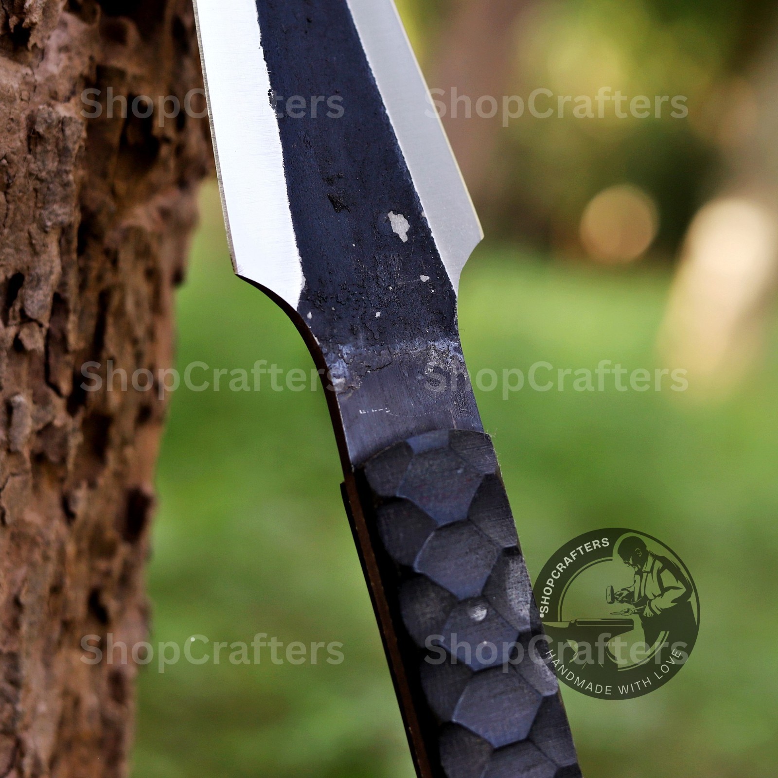 CUSTOM HANDMADE HIGH CARBON STEEL BOAR HUNTING SPEAR WITH LEATHER SHEATH