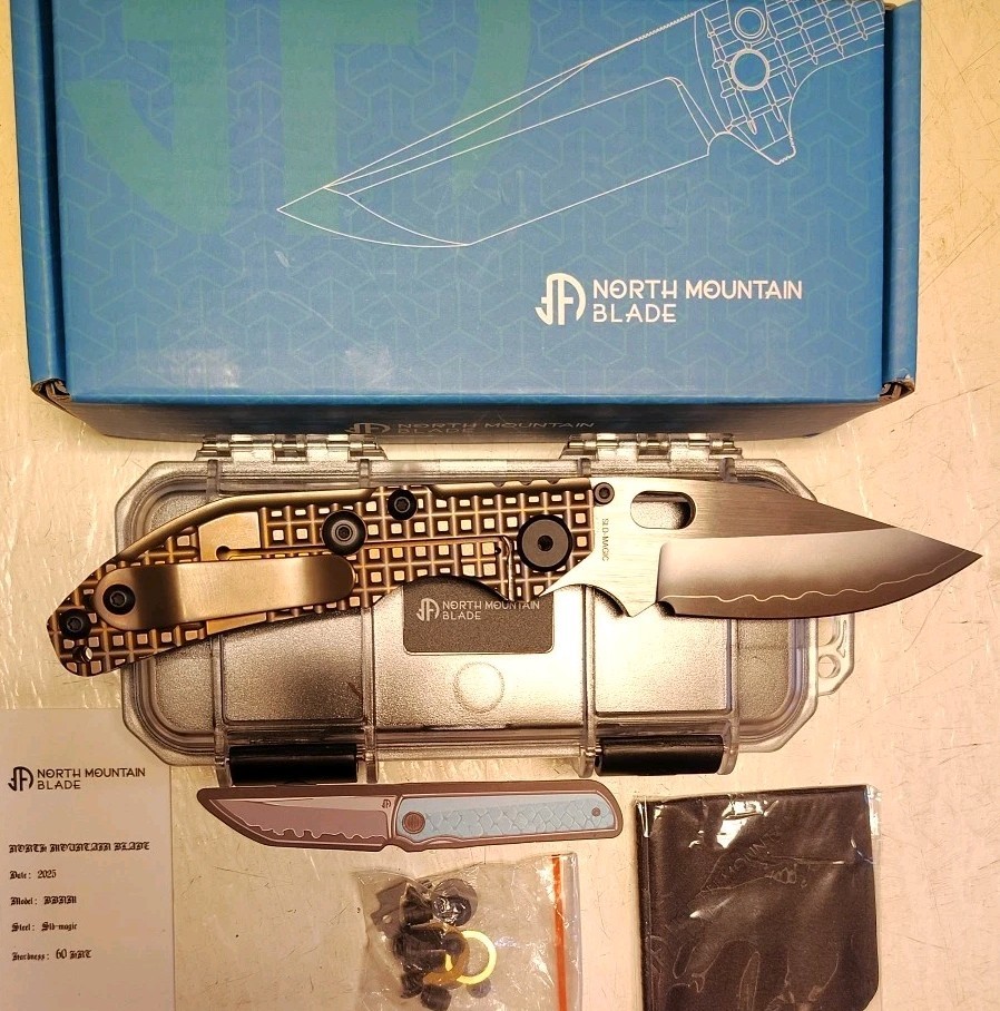 New North Mountain Blade Dwyer BBNM Frame Lock 3.62″ Bowie Blade Frag Ti Handle