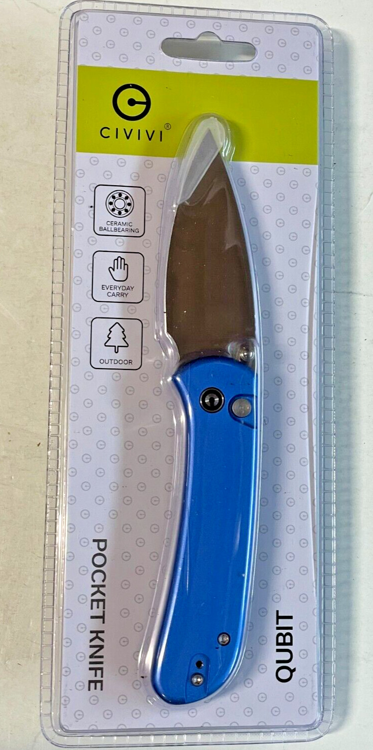 Civivi Qubit Lock 3″ 14C28N Blue Aluminum Pocket Folding Knife CC22030E-3 New