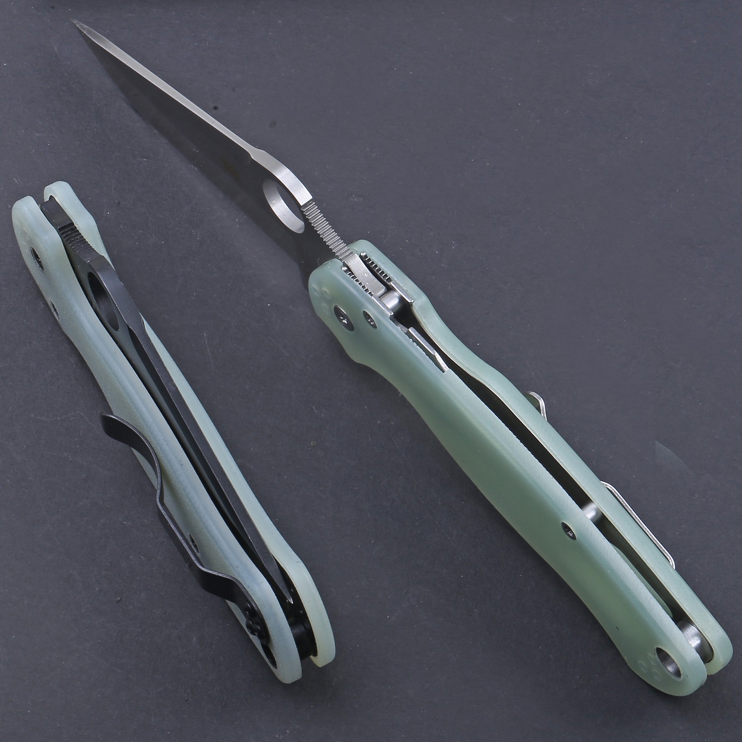 Jade Transparent G10 Tanto Carbon Stainless Steel Lock Back Pocket Folding Knife