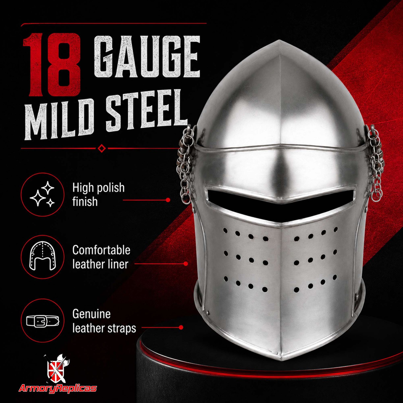 MEDIEVAL RENAISSANCE DETACHABLE VISOR BARBUTE 18 GUAGE FUNCTIONAL HELMET ARMOR
