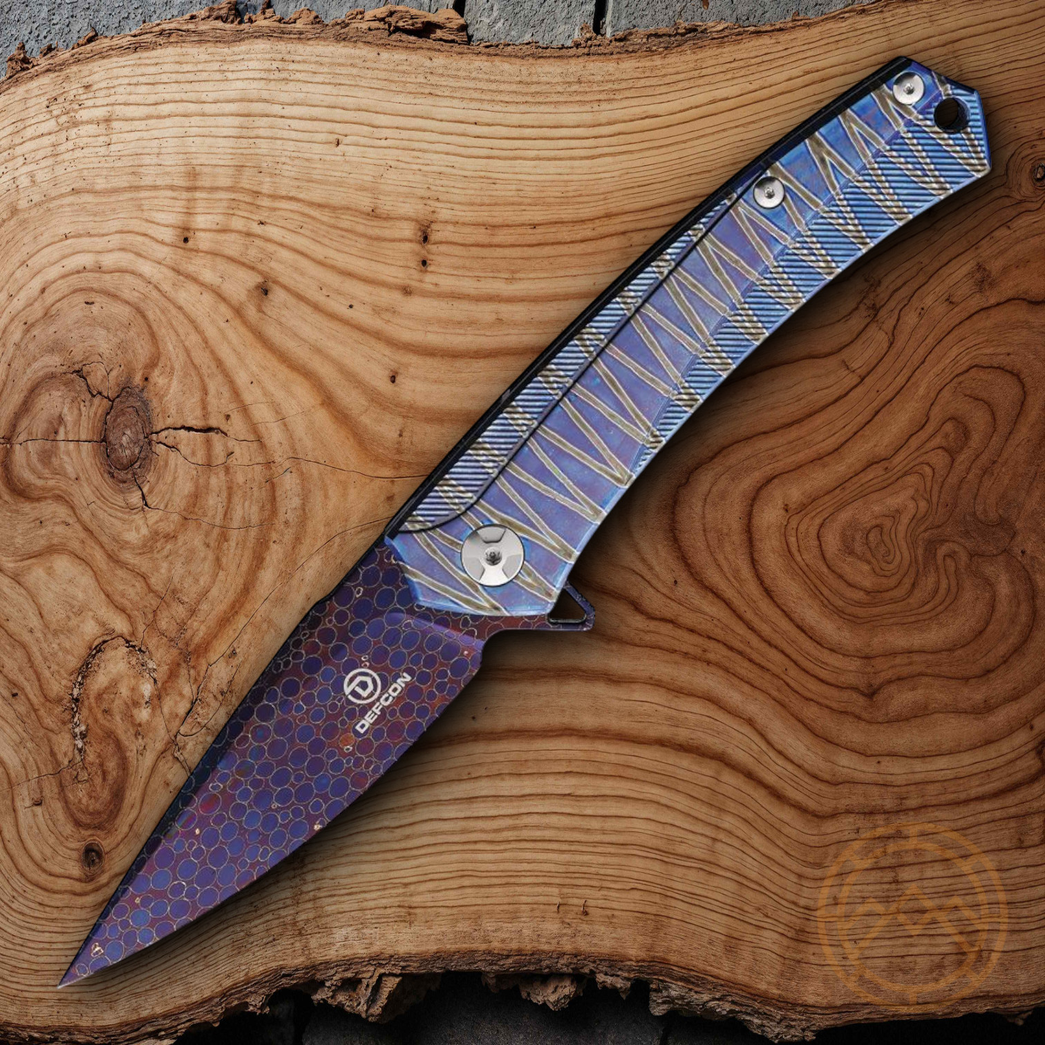 Defcon JK Folding Knife 3.75″ Damascus Steel Blade Titanium/Timascus Handle